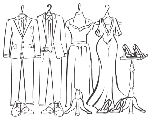 A gentleman in a suit and a lady in a long gown